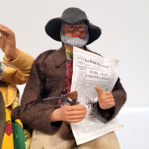 Santos Clay Figurines Set 2 Man Woman Sitting on a Bench Made in France Coffee - Picture 4 of 7